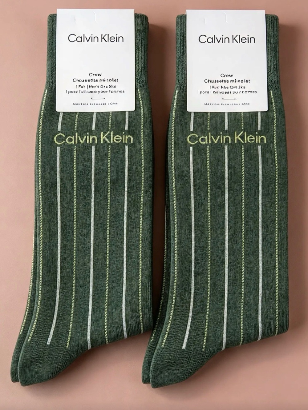 CALVIN KLEIN Men's Forest Green Striped Crew Dress Socks (One Size) - NWT $14